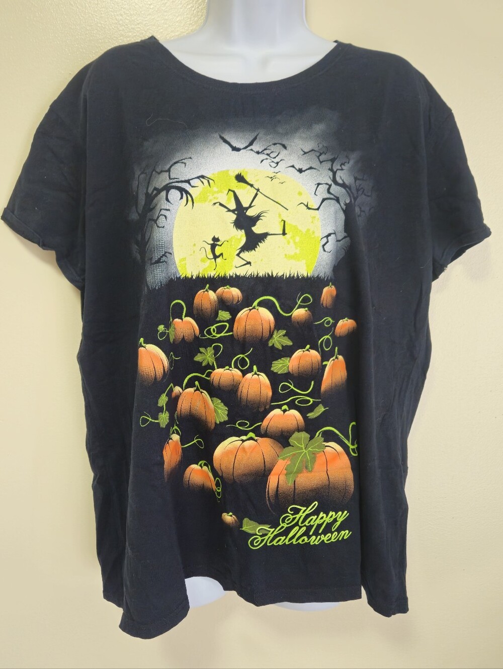 Gildan Softstyle Short Sleeve Happy Halloween Witch Cat Pumpkin Patch Women 2XL
